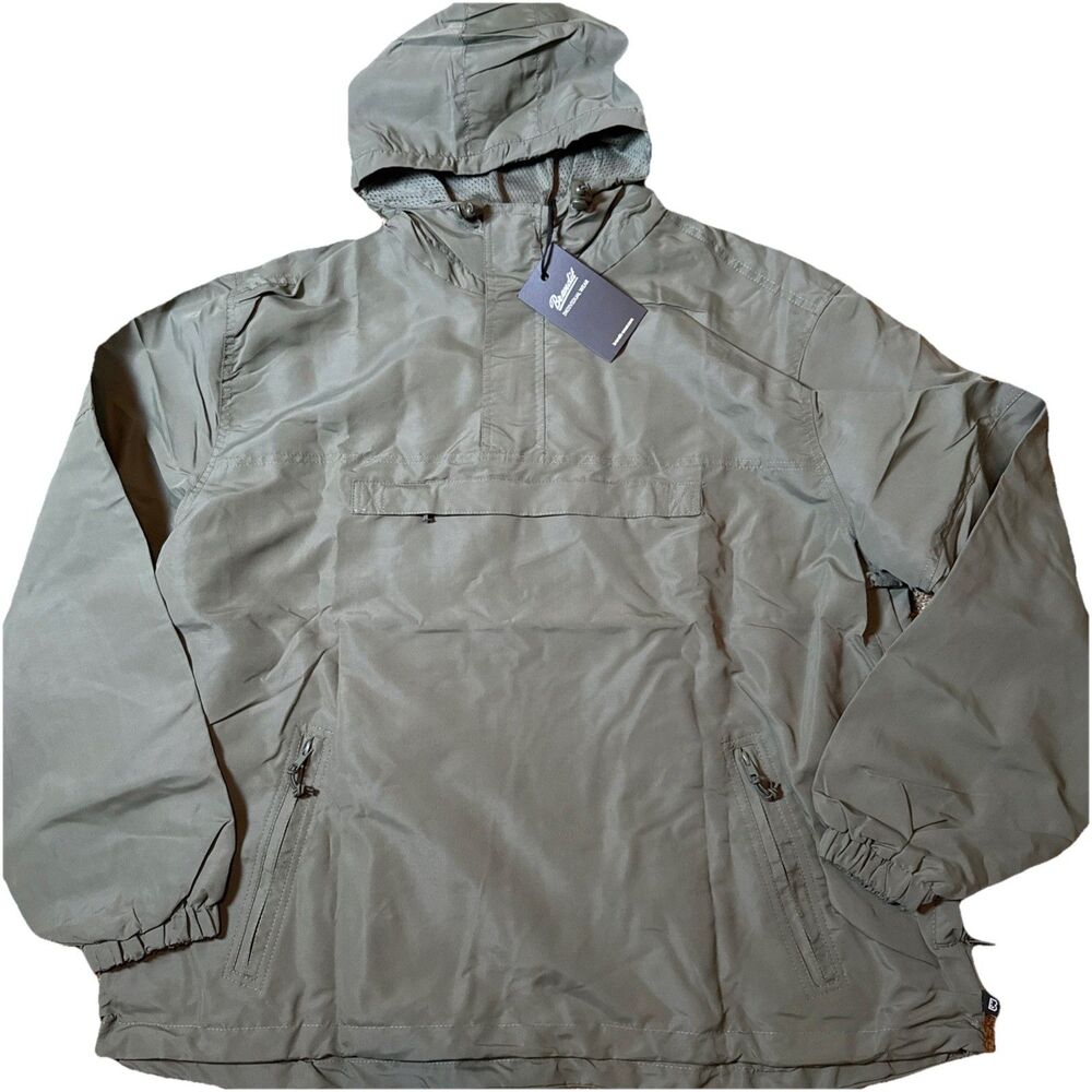 BRANDIT Mens XXL 2XL Summer Windbreaker Water-Repellent Quarter Zip Jacket Olive
